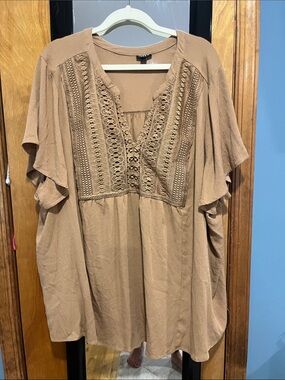 torrid Camel Crochet-Front Flutter-Sleeve Tunic